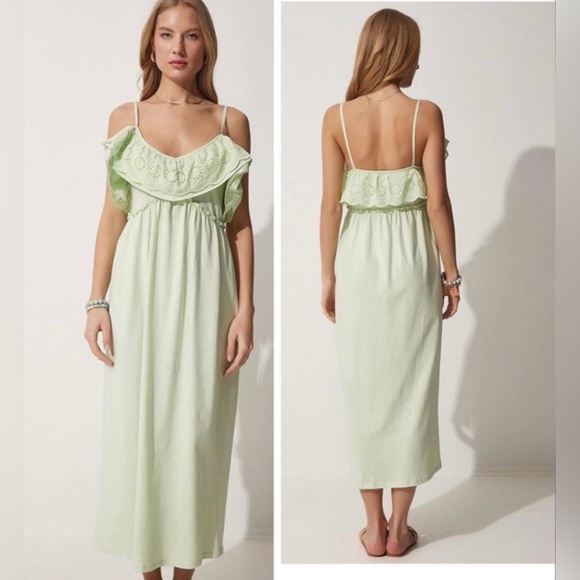 ZABA-  Lime Green Ruffle Maxi Dress - Picture 8 of 8
